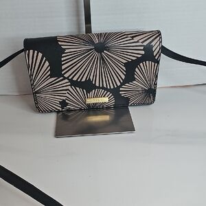 Trina Turk Black Crossbody with Beige Floral Motif